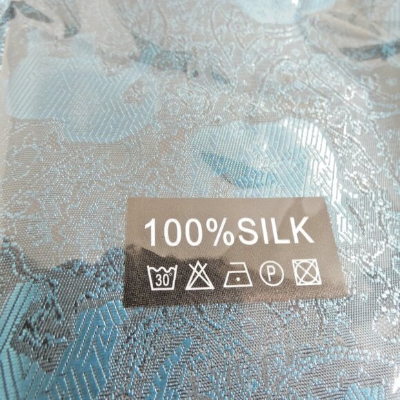 100% Silk Scarf Blue & Black Embossed Lucky Elephant Reflective 73" x 27" NWT - Picture 11 of 14